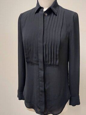 J. Crew (Black Label) Black, Semi-Sheer, Tuxedo Front, L/S, Dress Shirt, Size: 0